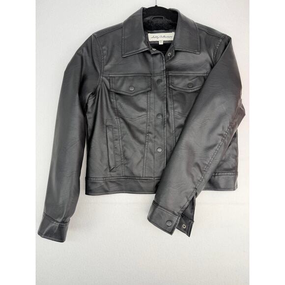 Sebby Collection Black Biker Moto Faux Vegan Leather with Faux Fur Lining Small - Picture 8 of 9